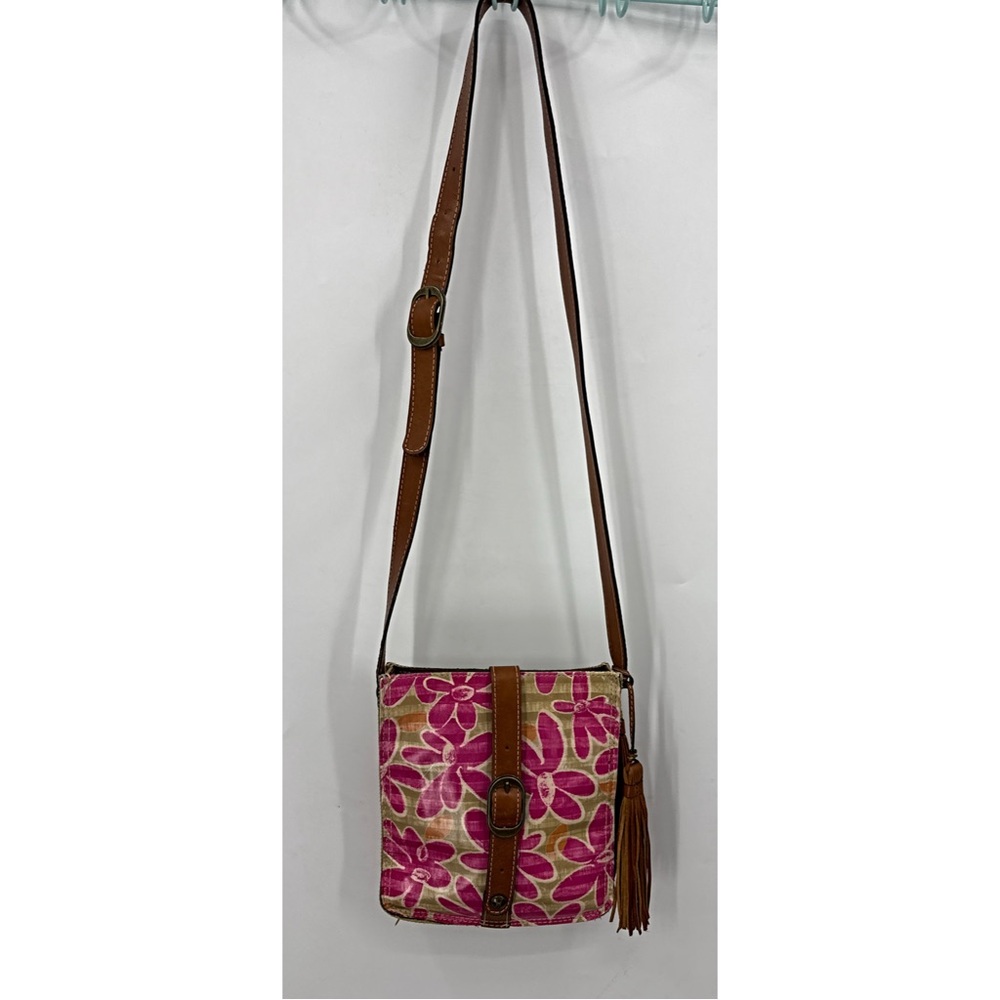 Patricia Nash Venezia Pouch a leather crossbody bag pink and tan floral print